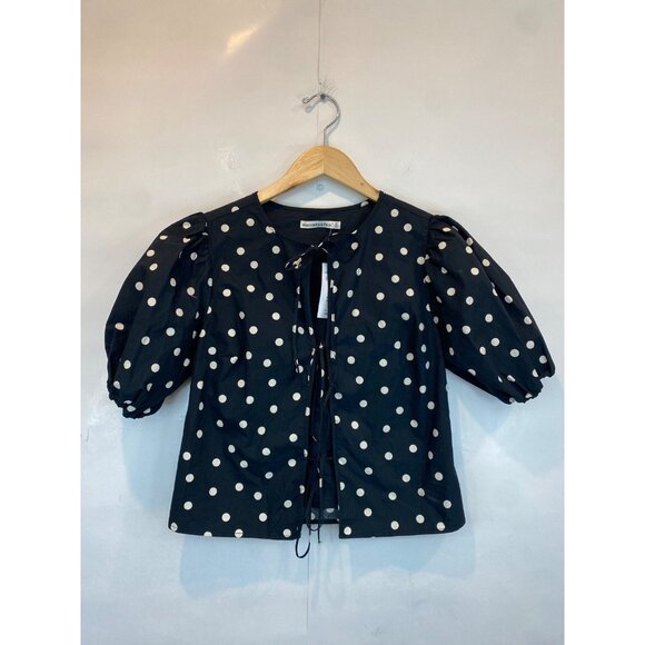 Abercrombie & Fitch Tie Front Top Black White Size XS Polka Dot Short Sleeve - Picture 3 of 8